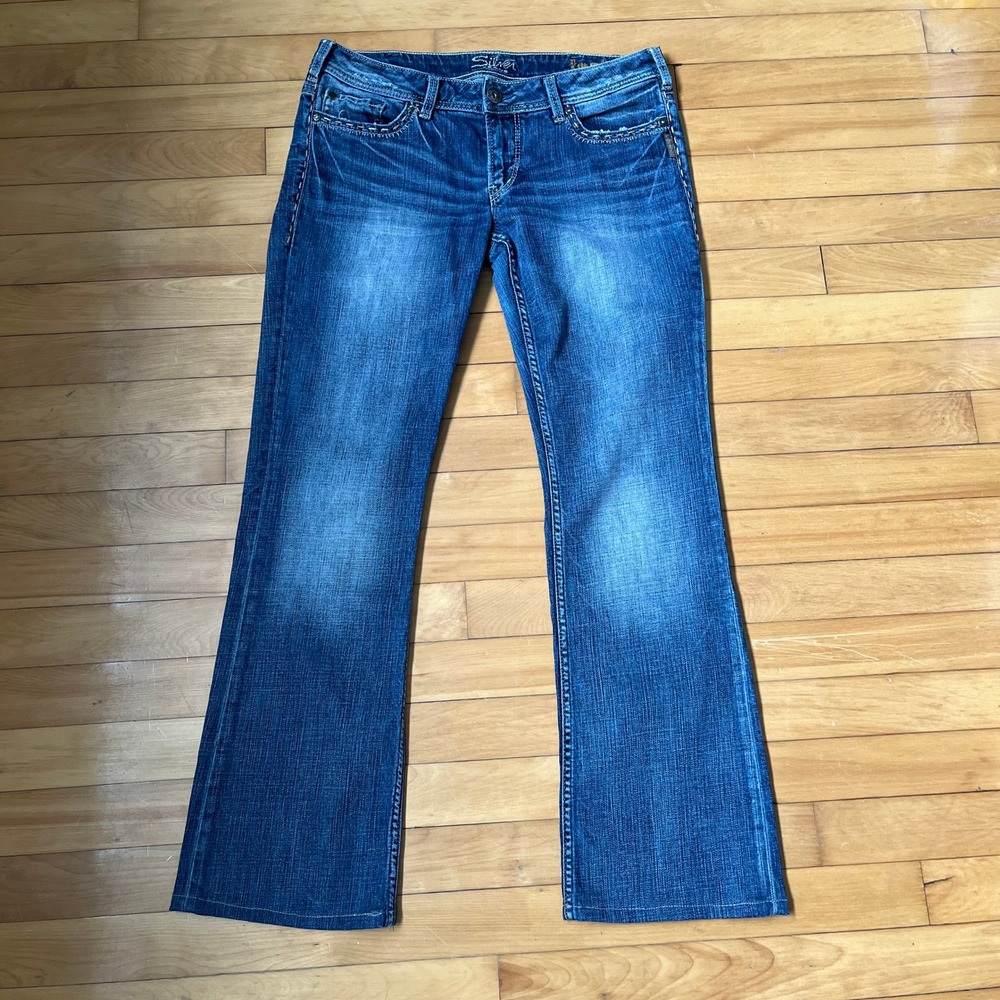 Silver Jeans Co Toni Bootcut Medium Wash Thick Stitch Denim Jeans Mens 34x31